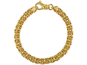 18k Yellow Gold Over Bronze Flat Byzantine Link Bracelet 7.5 inch