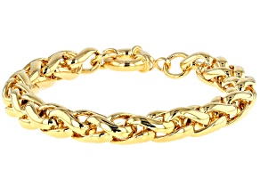 18k Yellow Gold Over Bronze Wheat Link Bracelet 7.75 inch