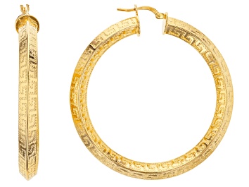 Picture of 18k Yellow Gold Over Bronze Greek Key Tube Hoop Earrings