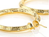 18k Yellow Gold Over Bronze Greek Key Tube Hoop Earrings