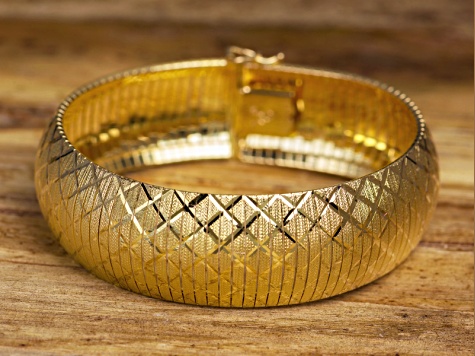 18k Yellow Gold Over Bronze Diamond Cut Flex Bangle 7.5 inch