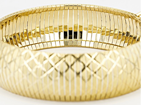 18k Yellow Gold Over Bronze Diamond Cut Flex Bangle 8 inch