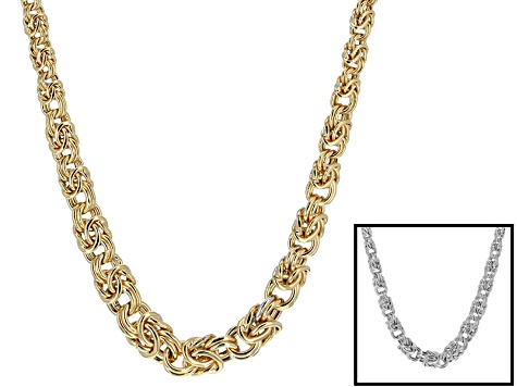 18k Yellow Gold Over & Rhodium Over Bronze Hollow Byzantine Necklace