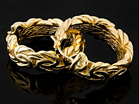 18k Yellow Gold Over Bronze Artformed Byzantine Link Hoop Earrings 18k Yellow Gold Over Bronze Artformed Byzantine Link Hoop Earrings