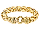 18k Yellow Gold Over Bronze Wheat Link Lion Head Bracelet 9 inch