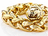 18k Yellow Gold Over Bronze Wheat Link Lion Head Bracelet 9 inch