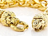 18k Yellow Gold Over Bronze Wheat Link Lion Head Bracelet 9 inch