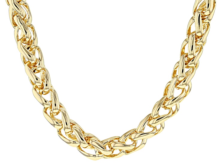 18k Yellow Gold Over Bronze Wheat Link Chain Necklace 20 inch 6mm