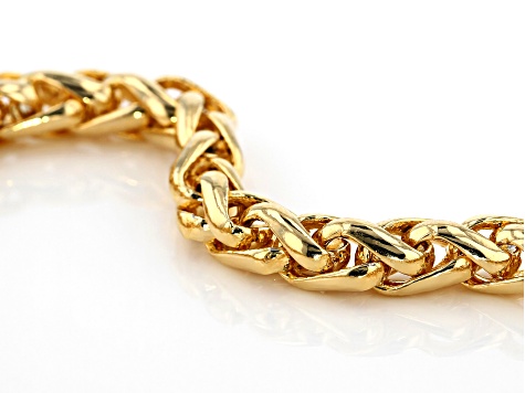 18k Yellow Gold Over Bronze Wheat Link Bracelet 8 inch 6mm