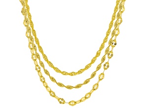 18k Yellow Gold Over Bronze Herringbone Mirror Rope Link Chain Set Of 3