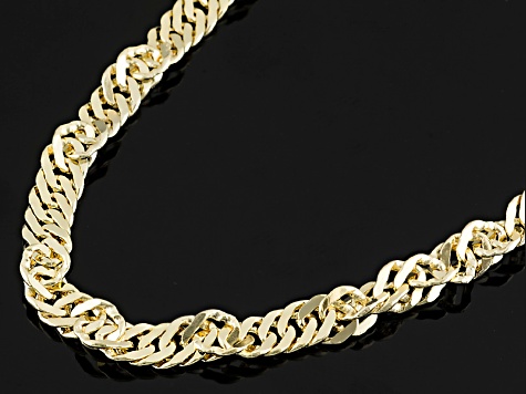 18k Yellow Gold Over Bronze Singapore Chain Necklace