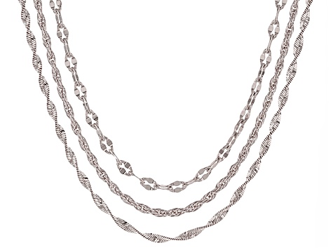 Rhodium Over Bronze Mixed Chain Necklace Set 20 inch
