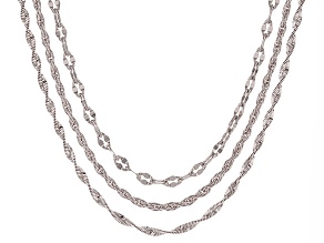 Rhodium Over Bronze Mixed Chain Necklace Set 20 inch