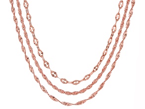 18k Rose Gold Over Bronze Mixed Chain Necklace Set 20 inch