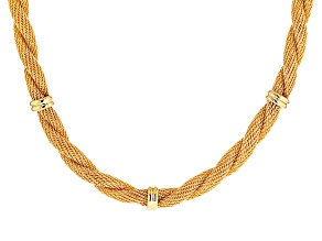 18k Yellow Gold Over Bronze Twisted Mesh With Bead Station 18 inch Necklace