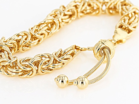 18k Yellow Gold Over Bronze Byzantine Sliding Adjustable Bracelet