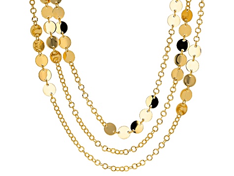 18k Yellow Gold Over Bronze Disc Station 30 inch Necklace
