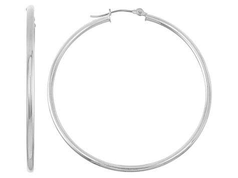 14k White Gold 2mm Thick 55mm Classic Hoop Earrings