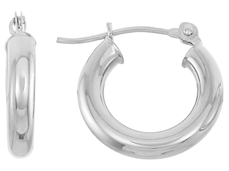 15mm 14k White Gold 2mm Thick Diamond-Cut Round Tube Hoop Earrings