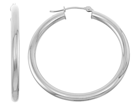 14k White Gold 3mm Thick 30mm Classic Hoop Earrings