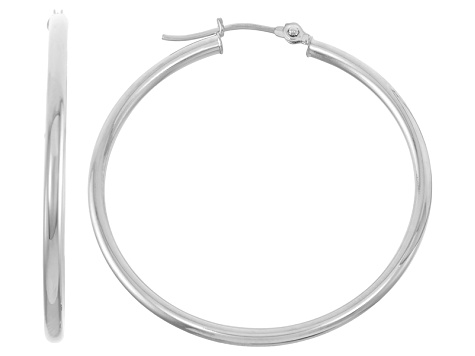 14k White Gold 2mm Thick 35mm Classic Hoop Earrings