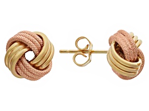 14k Two-Tone Gold Textured Love Knot Earrings