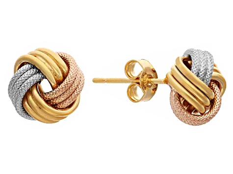 14k Tri Color Gold Textured Love Knot Earrings Bgv463 Jtv 14k Tri Color Gold Textured Love Knot Earrings