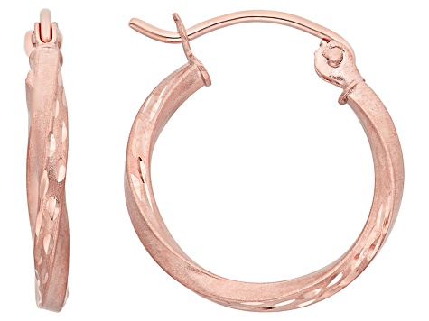 14k Rose Gold Satin Diamond Cut Hoop Earrings