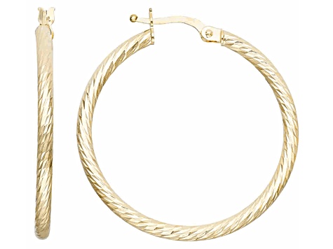14k Yellow Gold Diamond Cut Hoop Earrings Bgv500 Jtv