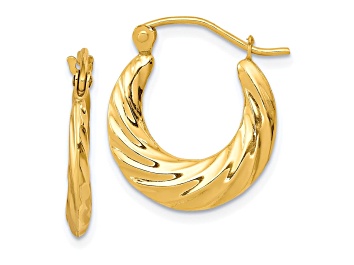 14k Yellow Gold Fancy Hollow Hoop Earrings, 15mm X 11mm 14k Yellow Gold Fancy Hollow Hoop Earrings, 15mm X 11mm