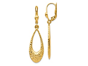 10k Yellow Gold Polished And Diamond-Cut Dangle Leverback Earrings