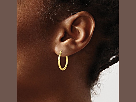 10k Yellow Gold 20mm x 2mm Textured Hinged Hoop Earrings