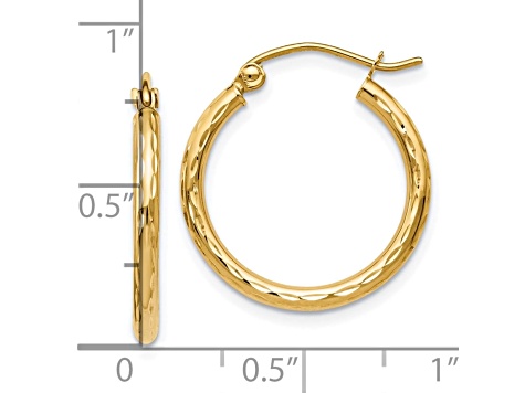 10k Yellow Gold 20mm x 2mm Textured Hinged Hoop Earrings