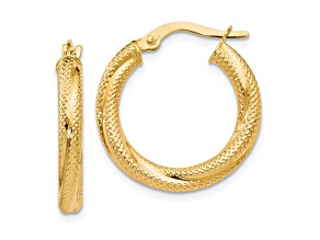 10k Yellow Gold 21mm x 3mm Textured Hinged Hoop Earrings