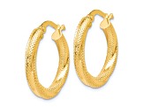 10k Yellow Gold 21mm x 3mm Textured Hinged Hoop Earrings