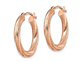 10k Rose Gold 21mm x 3mm Textured Hinged Hoop Earrings