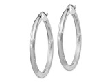 10k White Gold 30mm x 3mm Satin & Diamond-Cut  Round Hoop Earrings