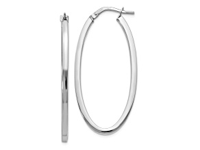 10k White Gold 41mm x 6mm Polished Oval Hinged Hoop Earrings