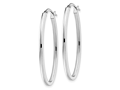 10k White Gold 41mm x 6mm Polished Oval Hinged Hoop Earrings
