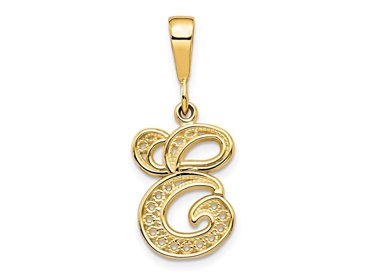 14K Yellow Gold Script Initial E Charm Pendant