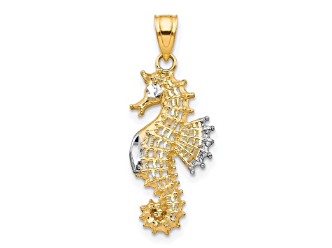 10k Yellow Gold & Rhodium Seahorse Charm