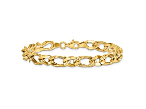 10k Yellow Gold Polished And Textured Link Bracelet