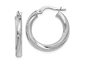 10k White Gold 21mm x 3mm Textured Hinged Hoop Earrings