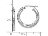 10k White Gold 21mm x 3mm Textured Hinged Hoop Earrings