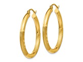 10k Yellow Gold 30mm x 3mm Satin & Diamond-Cut  Round Hoop Earrings