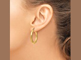10k Yellow Gold 30mm x 3mm Satin & Diamond-Cut  Round Hoop Earrings