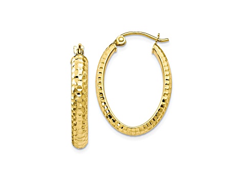 10k Yellow Gold Diamond Cut Oval Hinged Hoop Earrings Bgv603 Jtv 10k Yellow Gold Diamond Cut Oval Hinged Hoop Earrings