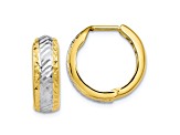 10k Yellow Gold With White Rhodium Polished And Diamond-Cut Hoop Earrings