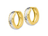 10k Yellow Gold 16mm x 4mm With White Rhodium Polished And Diamond-Cut Hoop Earrings