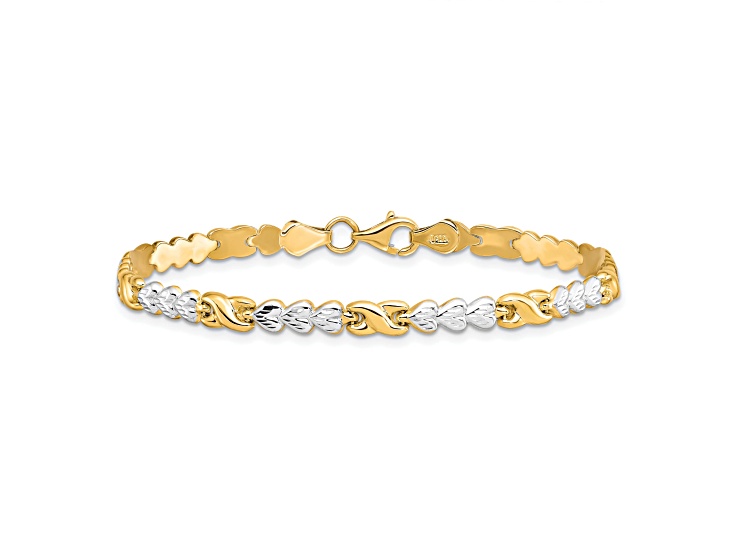 10k Yellow Gold With Rhodium Diamond-Cut infinity & Heart Bracelet